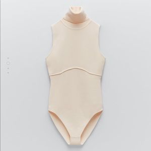 Zara high collar knit bodysuit Cream Small NWT
